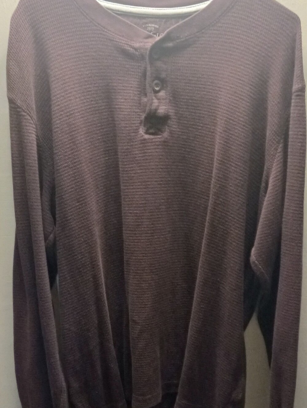 Faded Glory Men's Brown Waffle-Knit Henley Crewneck Sweater